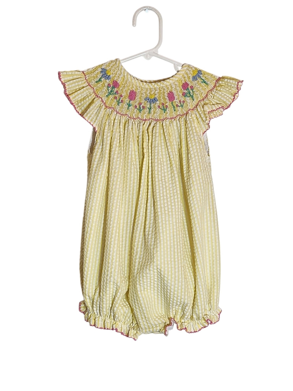 Cecil and Lou Yellow and White Gingham Seersucker Floral Romper Size 2T